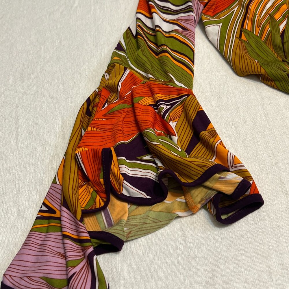 Coco Bianco 2pc Set M Bell Sleeve Top Wide Leg Pants Bold Leaft Print USA Made - Picture 4 of 9